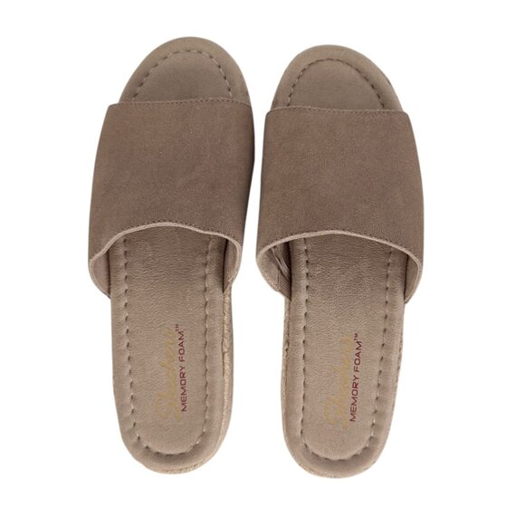 Skechers Suede Taupe Espadrilles Open Back Slip On Slide Sandal NWOT (8) - Picture 3 of 15